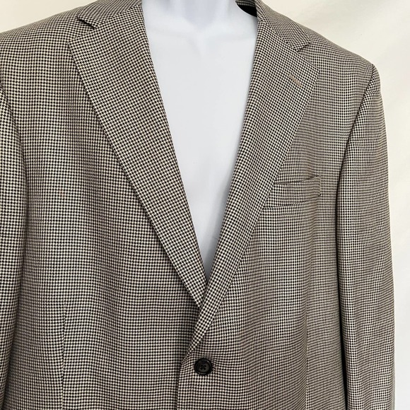 T Harris London Sport Coat Mens Blazer Size 46L Houndstooth Silk Wool Tan - Picture 2 of 13